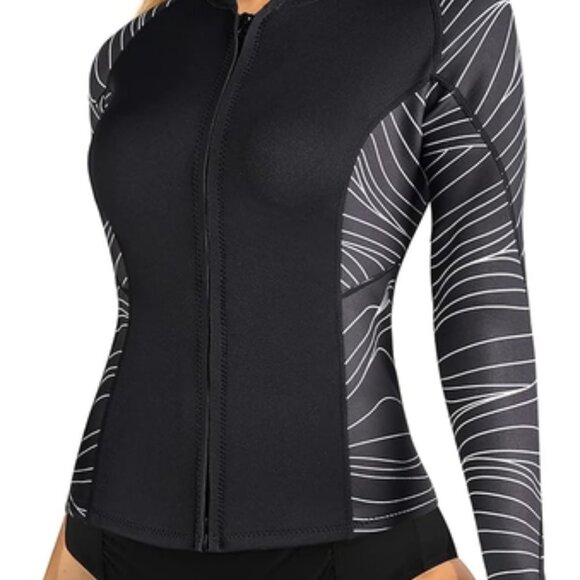 Wetsuit/Gym Top Women Wet suit Long Sleeve UV Jacket Neoprene 1.5mm Stripes S~M - Picture 2 of 4